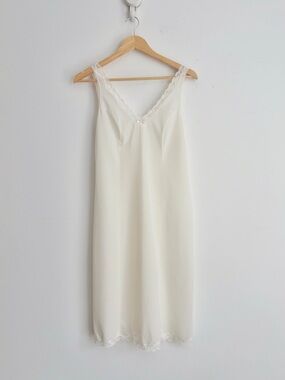 Vintage 1970s French Maid Ivory Lace Slip Dress Coquette Dainty S